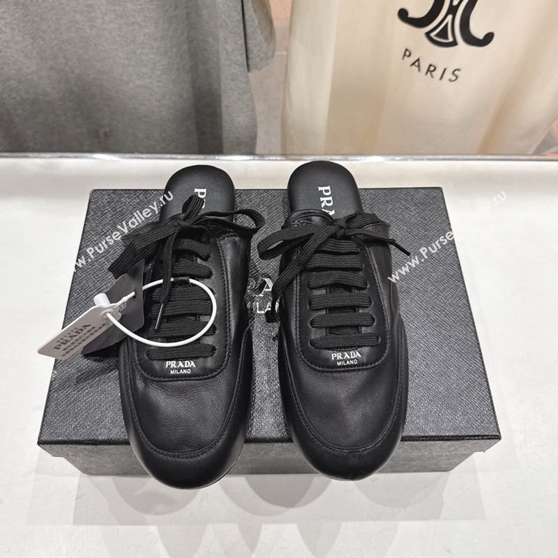 Prada Collapse Nappa Leather Lace-up Flat Mules Black 2025 1E989N (MD-251027034)
