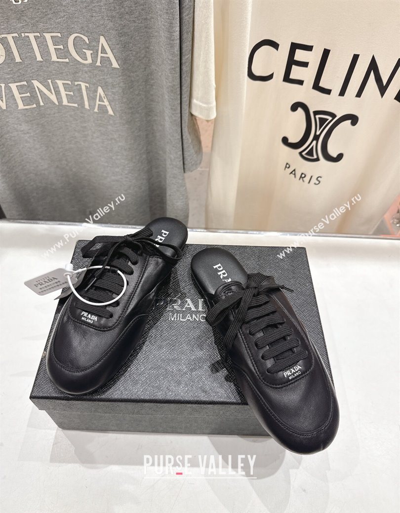 Prada Collapse Nappa Leather Lace-up Flat Mules Black 2025 1E989N (MD-251027034)