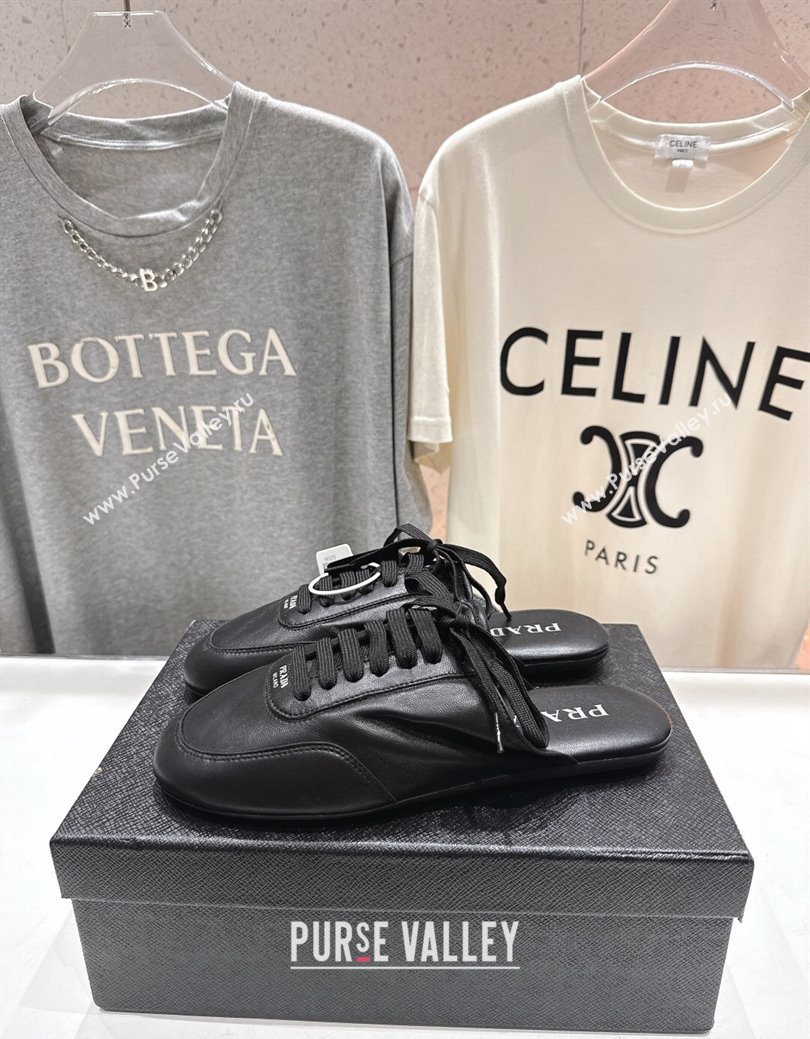 Prada Collapse Nappa Leather Lace-up Flat Mules Black 2025 1E989N (MD-251027034)