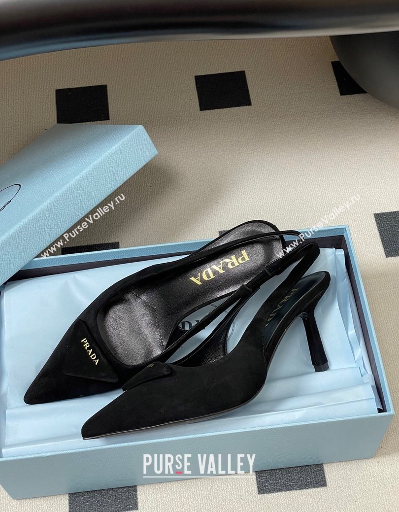 Prada Suede Slingback Pumps 7.5cm Black 2025 1I901M (MD-251027035)