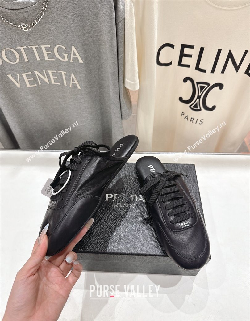 Prada Collapse Nappa Leather Lace-up Flat Mules Black 2025 1E989N (MD-251027034)