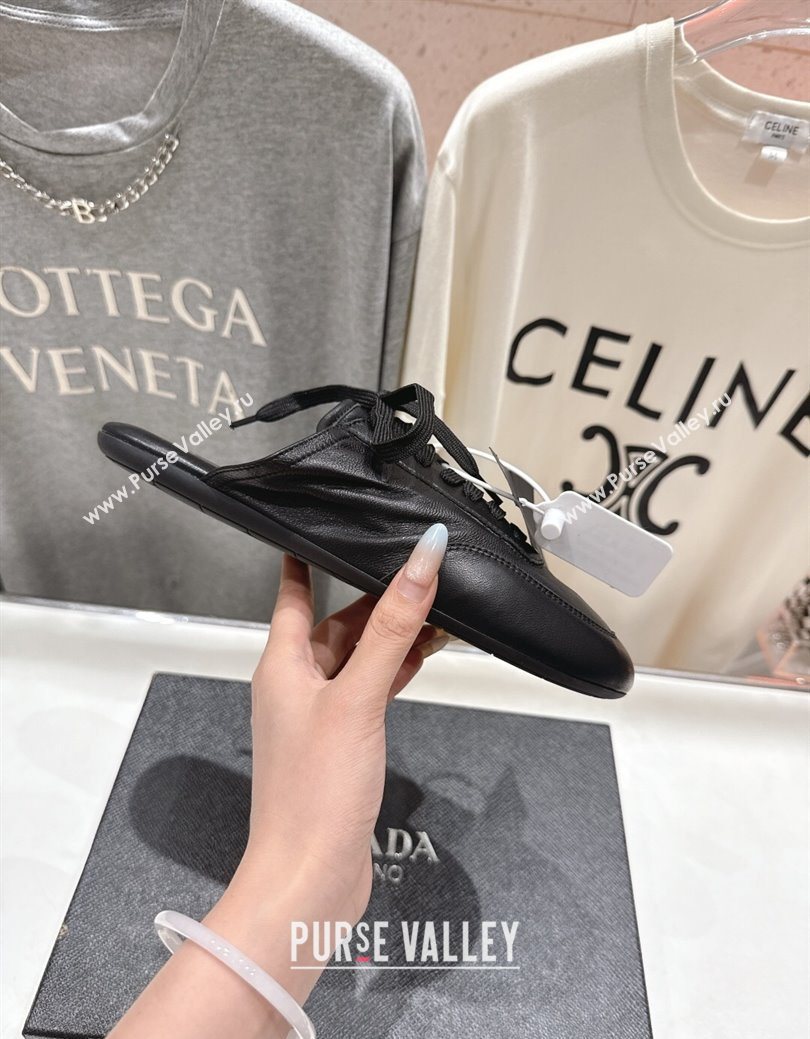 Prada Collapse Nappa Leather Lace-up Flat Mules Black 2025 1E989N (MD-251027034)
