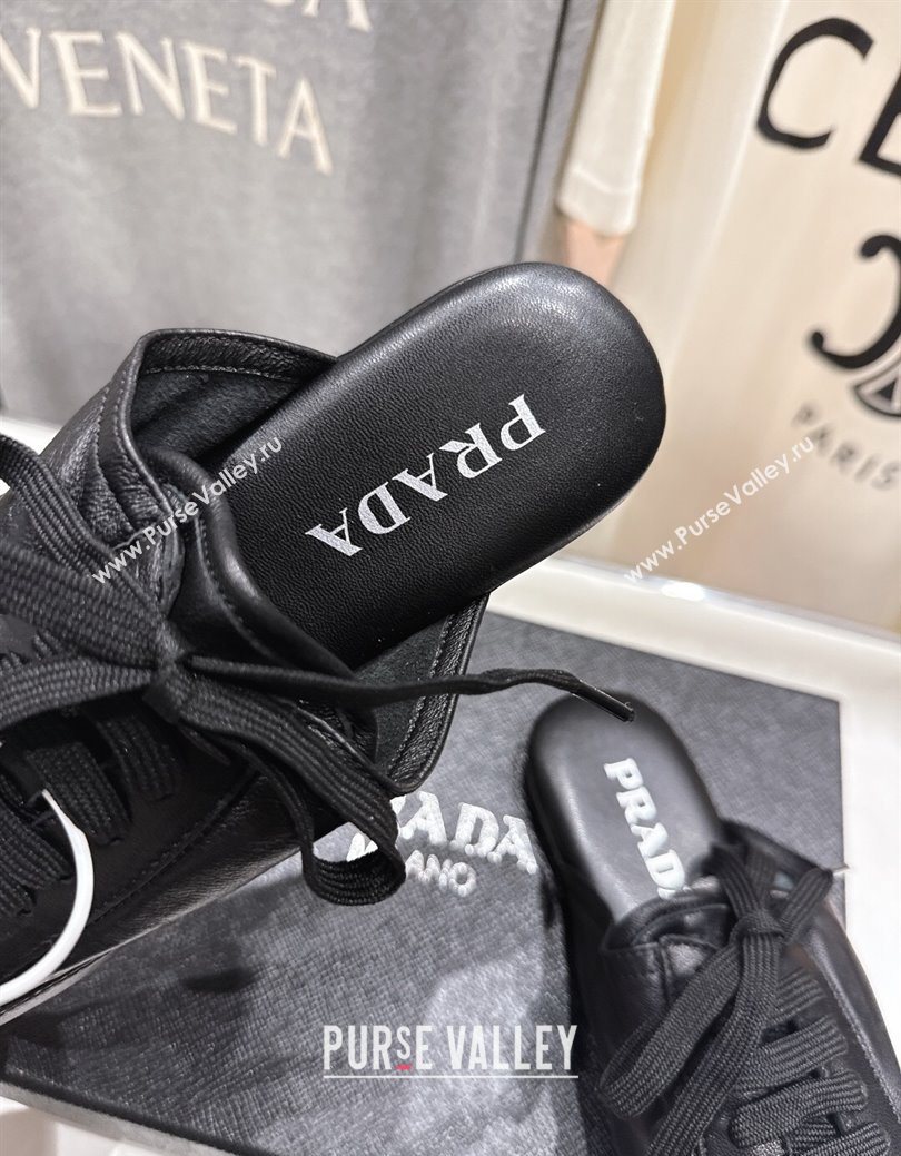 Prada Collapse Nappa Leather Lace-up Flat Mules Black 2025 1E989N (MD-251027034)