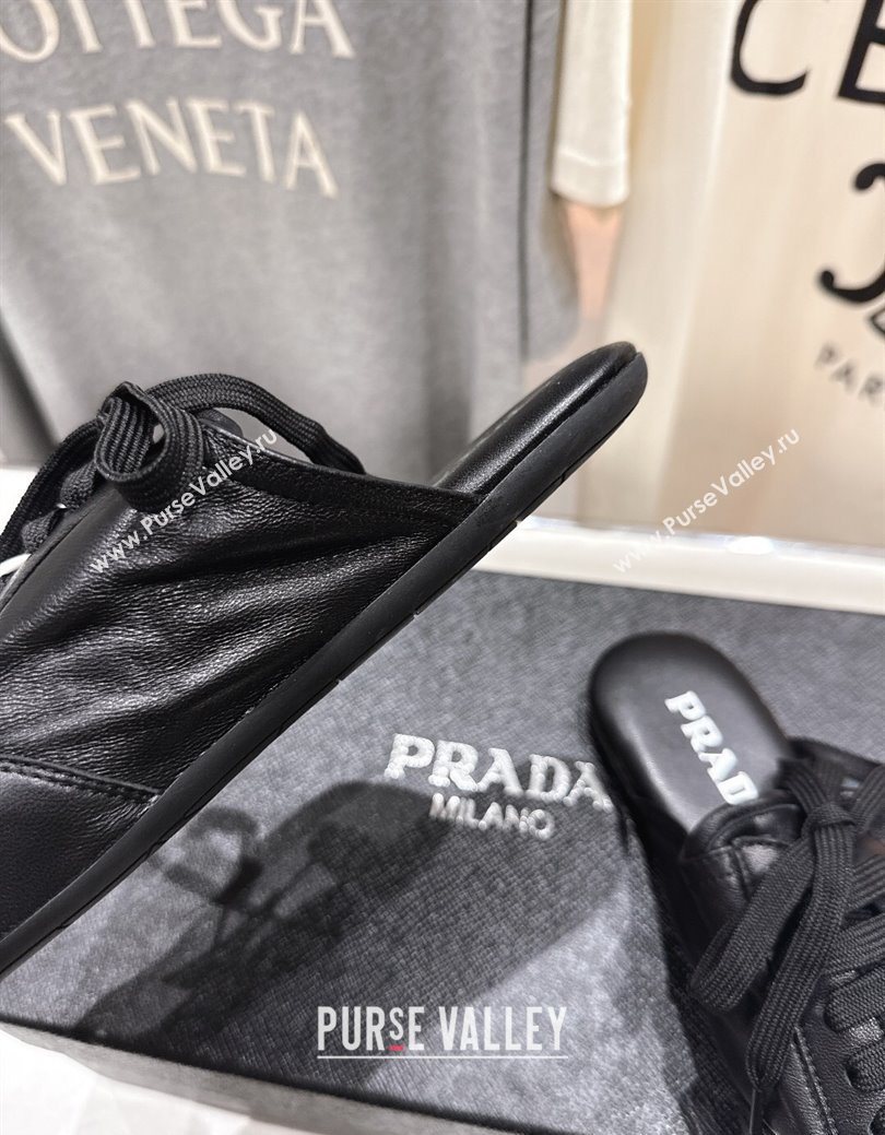 Prada Collapse Nappa Leather Lace-up Flat Mules Black 2025 1E989N (MD-251027034)