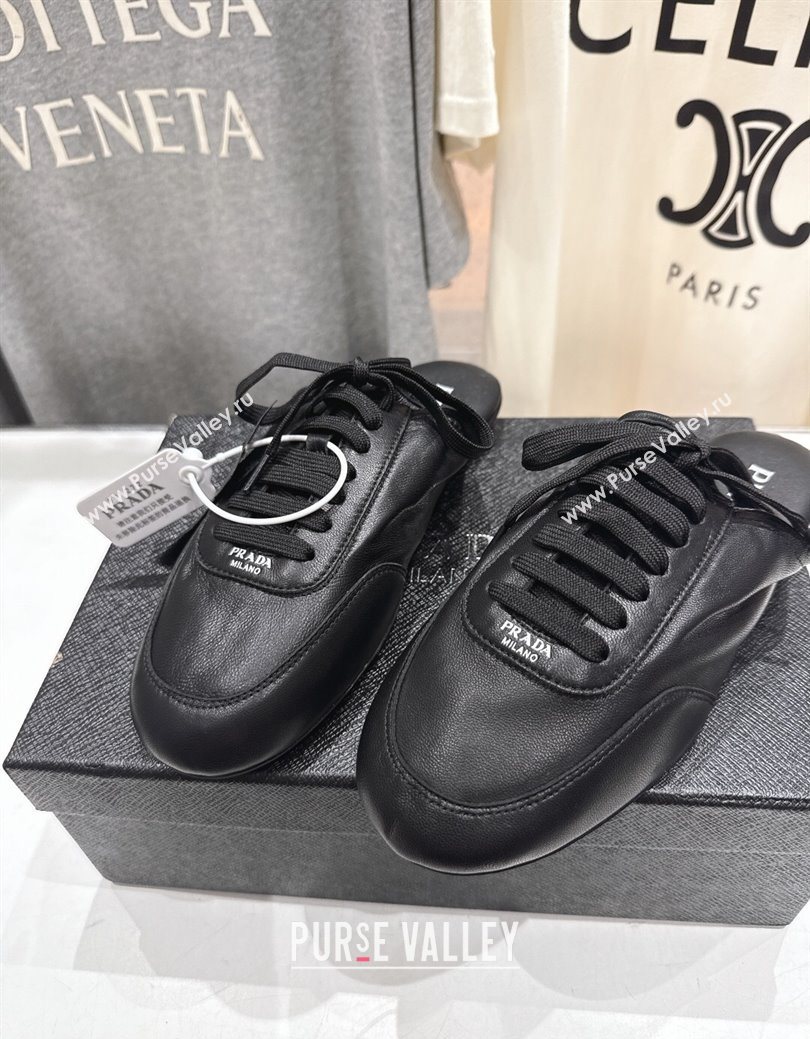 Prada Collapse Nappa Leather Lace-up Flat Mules Black 2025 1E989N (MD-251027034)