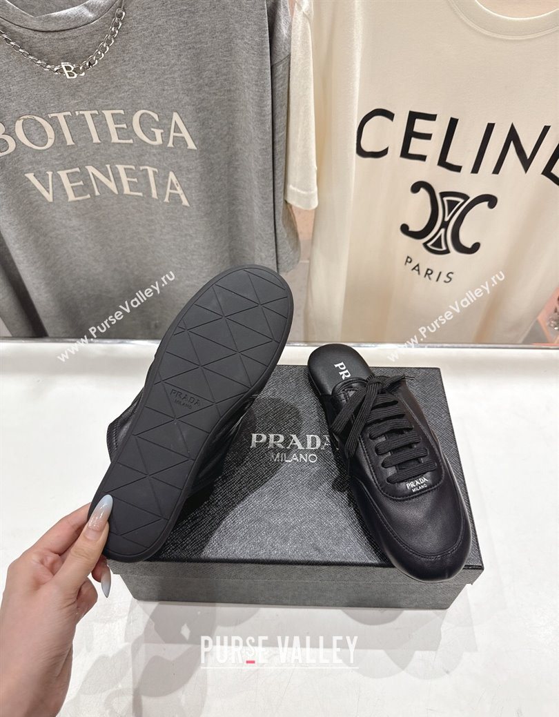 Prada Collapse Nappa Leather Lace-up Flat Mules Black 2025 1E989N (MD-251027034)