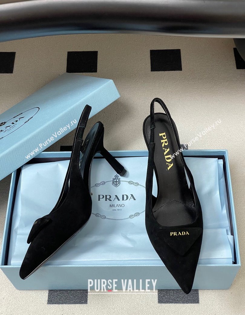 Prada Suede Slingback Pumps 7.5cm Black 2025 1I901M (MD-251027035)