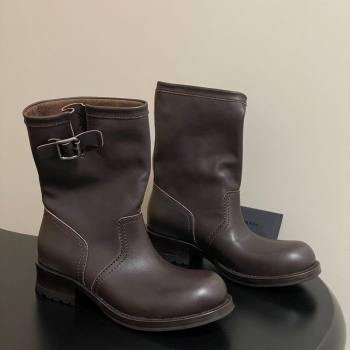 Prada Leather Heel Ankle Boots 4cm with Buckle Brown 2025 PR102704 (MD-251027076)