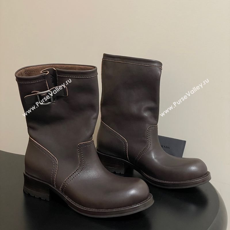 Prada Leather Heel Ankle Boots 4cm with Buckle Brown 2025 PR102704 (MD-251027076)