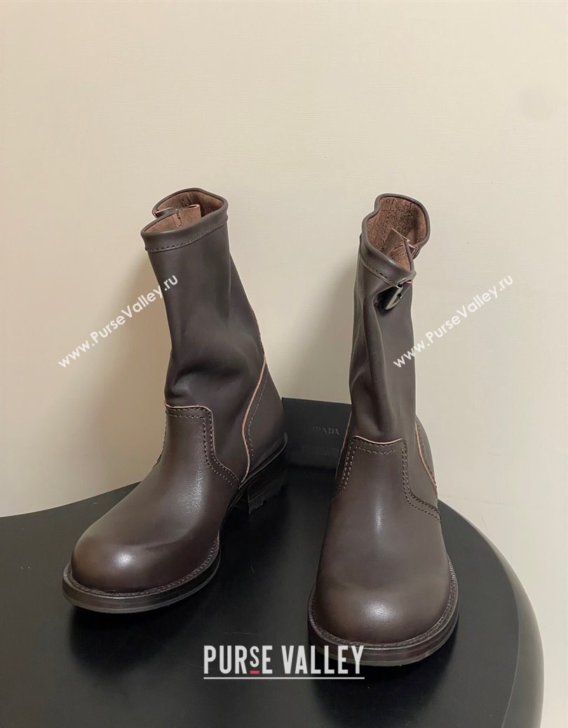 Prada Leather Heel Ankle Boots 4cm with Buckle Brown 2025 PR102704 (MD-251027076)
