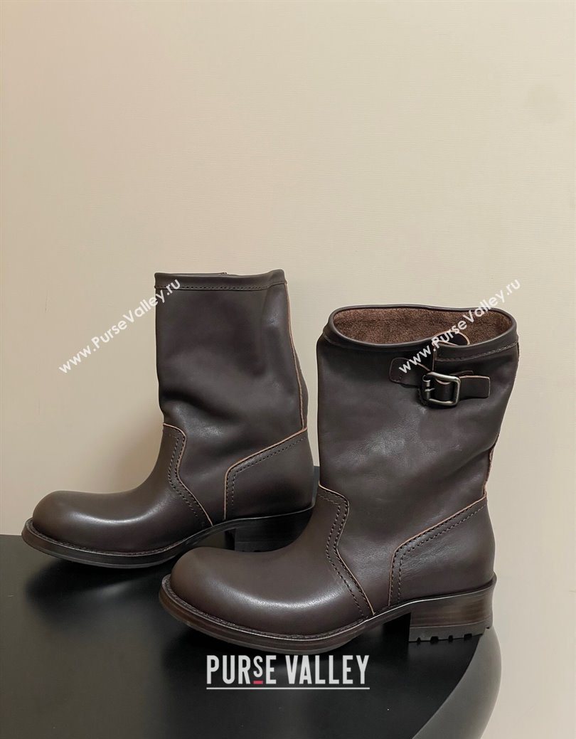 Prada Leather Heel Ankle Boots 4cm with Buckle Brown 2025 PR102704 (MD-251027076)