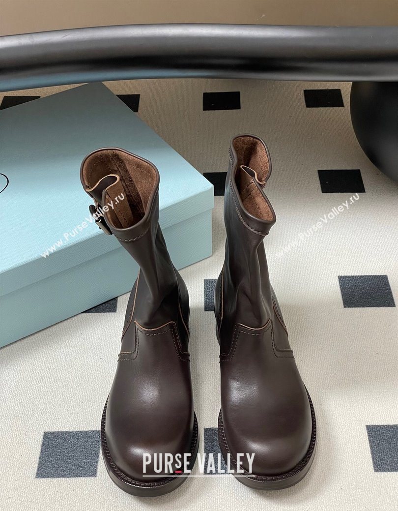 Prada Leather Heel Ankle Boots 4cm with Buckle Brown 2025 PR102704 (MD-251027076)