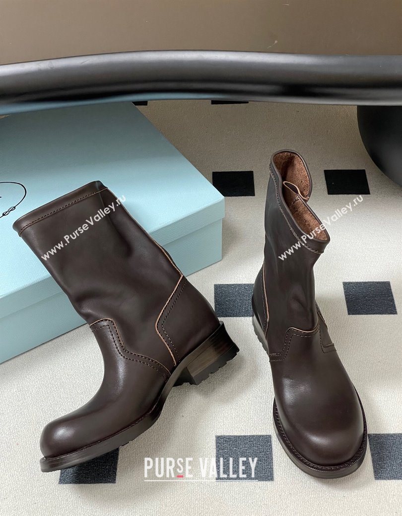 Prada Leather Heel Ankle Boots 4cm with Buckle Brown 2025 PR102704 (MD-251027076)