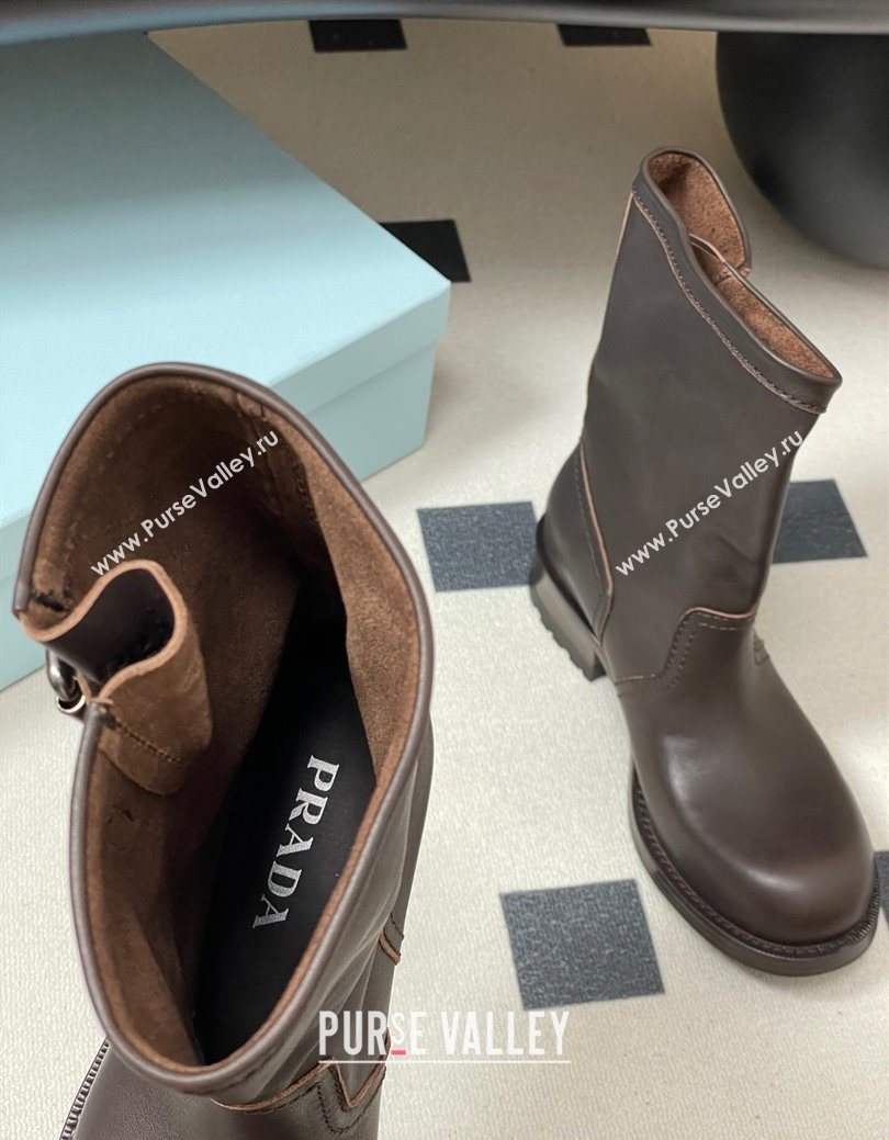 Prada Leather Heel Ankle Boots 4cm with Buckle Brown 2025 PR102704 (MD-251027076)