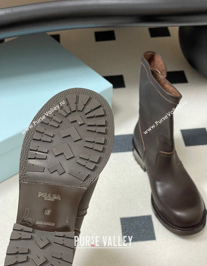 Prada Leather Heel Ankle Boots 4cm with Buckle Brown 2025 PR102704 (MD-251027076)