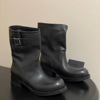 Prada Leather Heel Ankle Boots 4cm with Buckle Black 2025 PR102704 (MD-251027075)