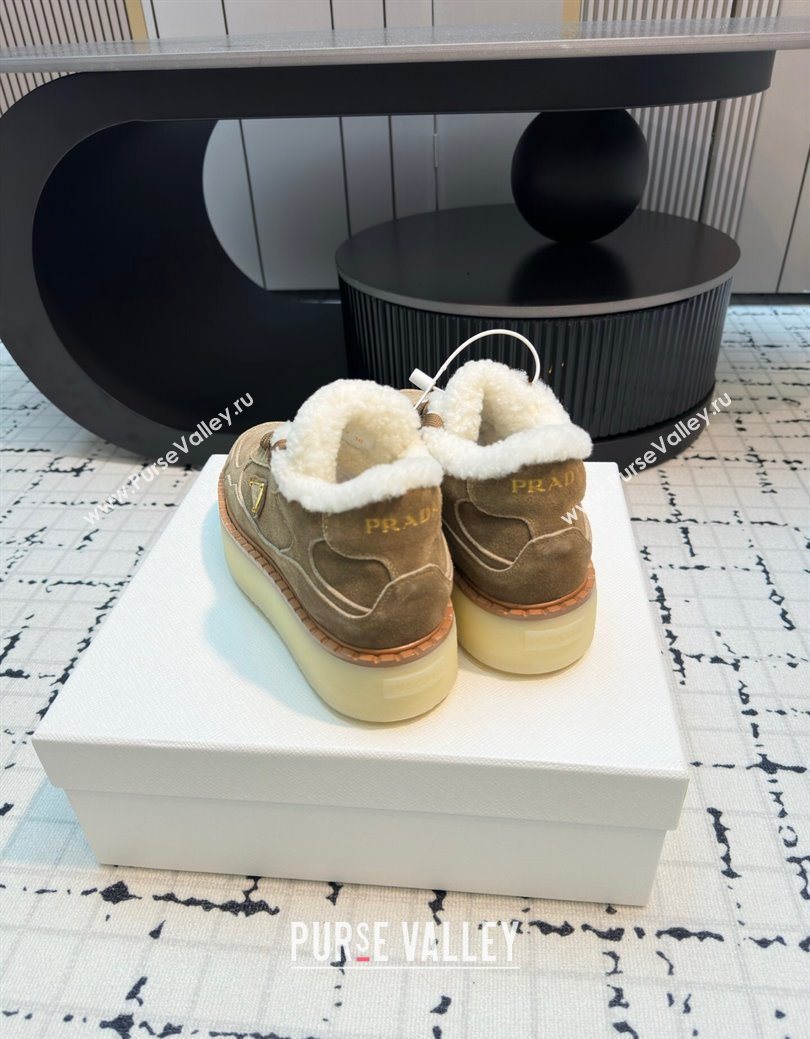 Prada Suede and Wool Platform Mid-top Sneakers 5cm Brown2 2025 1T725N (MD-251027096)