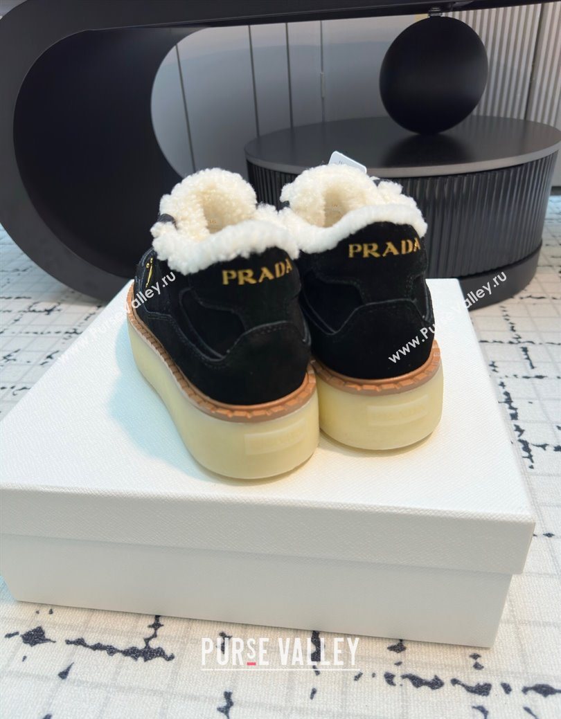 Prada Suede and Wool Platform Mid-top Sneakers 5cm Black 2025 1T725N (MD-251027097)