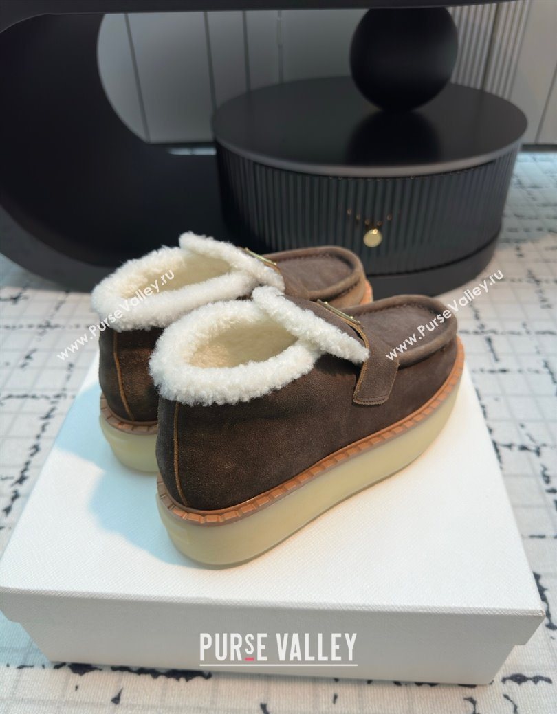 Prada Suede and Wool Platform Slip-on Ankle Boots 5cm Dark Brown 2025 PR102706 (MD-251027085)