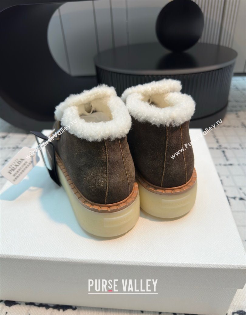 Prada Suede and Wool Platform Slip-on Ankle Boots 5cm Dark Brown 2025 PR102706 (MD-251027085)