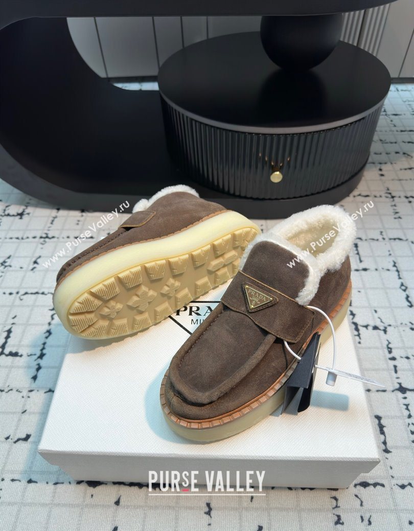 Prada Suede and Wool Platform Slip-on Ankle Boots 5cm Dark Brown 2025 PR102706 (MD-251027085)