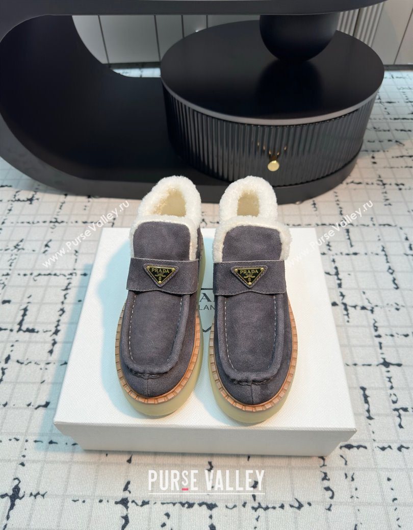 Prada Suede and Wool Platform Slip-on Ankle Boots 5cm Grey 2025 PR102706 (MD-251027086)