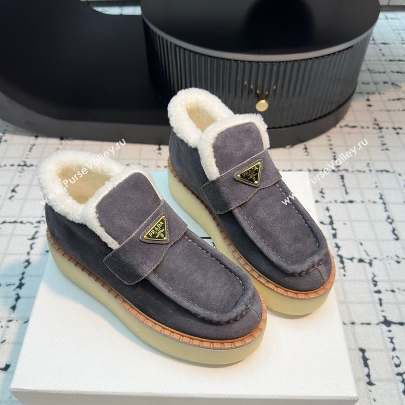 Prada Suede and Wool Platform Slip-on Ankle Boots 5cm Grey 2025 PR102706 (MD-251027086)