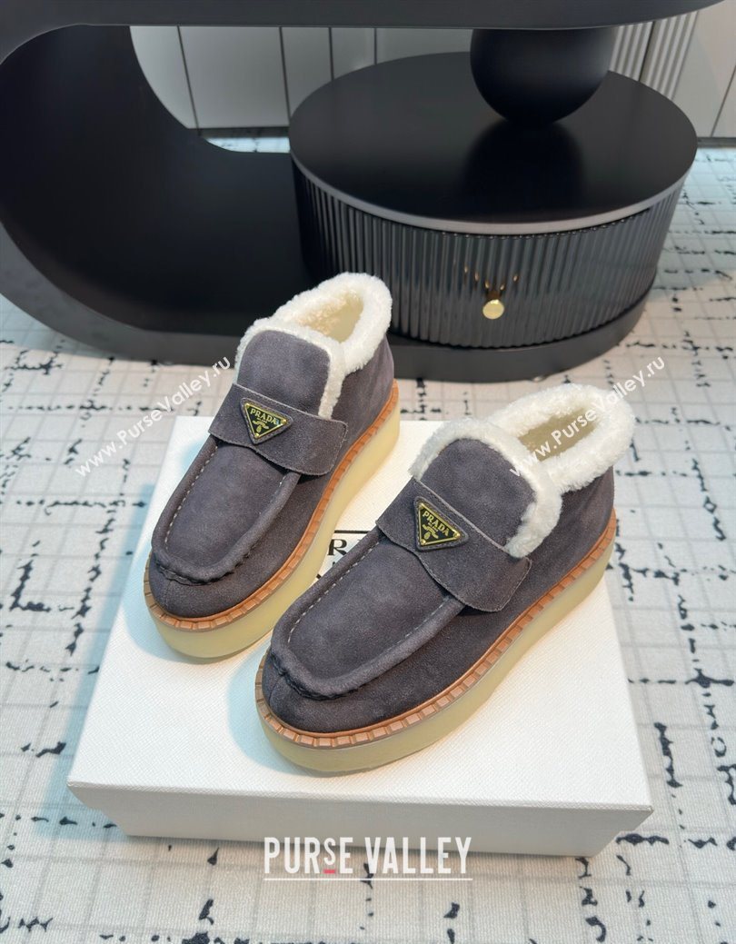 Prada Suede and Wool Platform Slip-on Ankle Boots 5cm Grey 2025 PR102706 (MD-251027086)