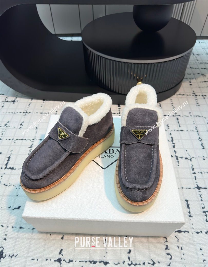 Prada Suede and Wool Platform Slip-on Ankle Boots 5cm Grey 2025 PR102706 (MD-251027086)