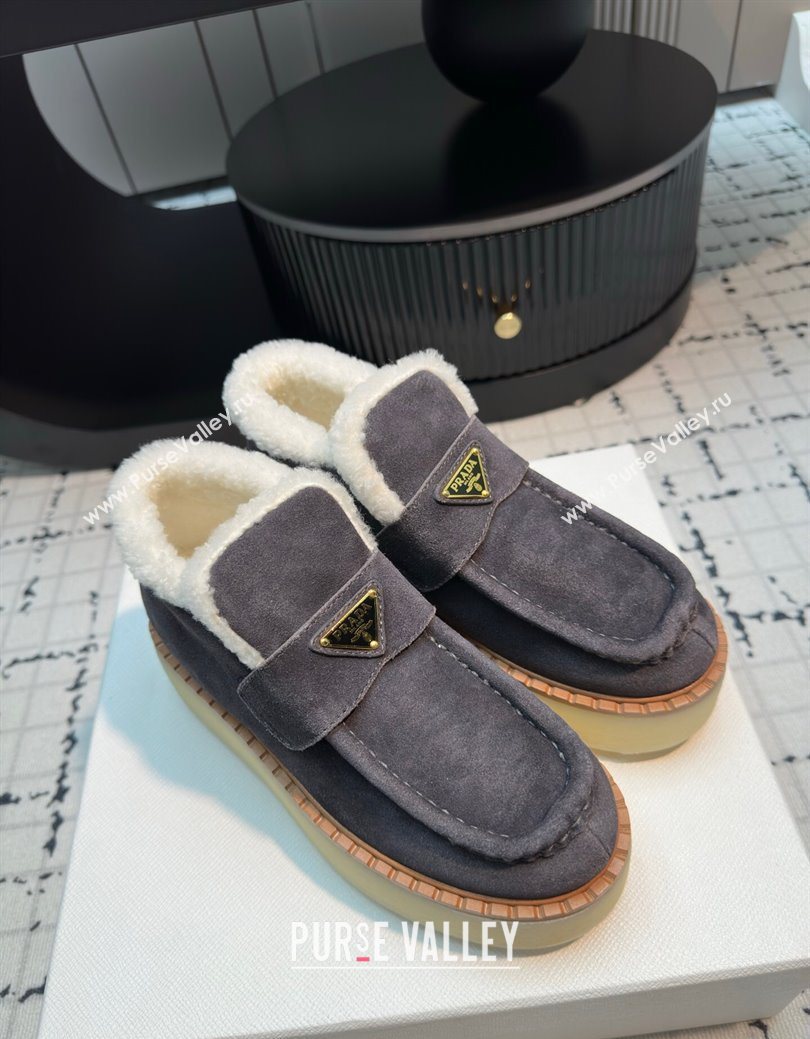 Prada Suede and Wool Platform Slip-on Ankle Boots 5cm Grey 2025 PR102706 (MD-251027086)
