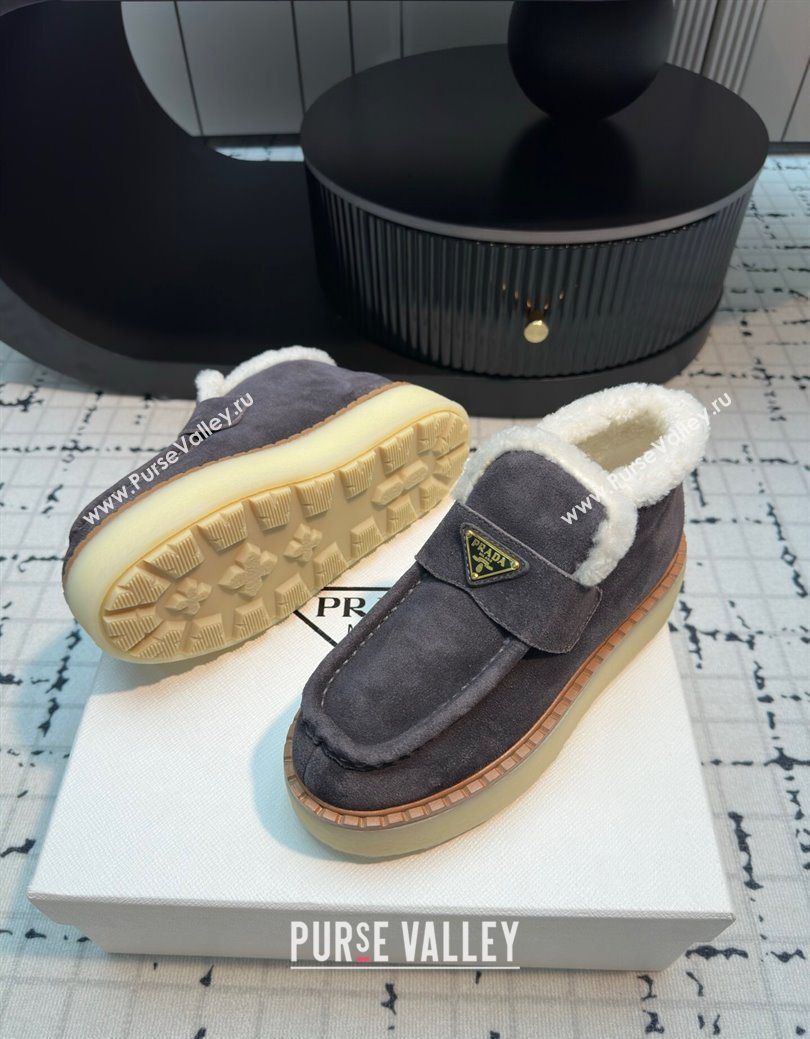 Prada Suede and Wool Platform Slip-on Ankle Boots 5cm Grey 2025 PR102706 (MD-251027086)