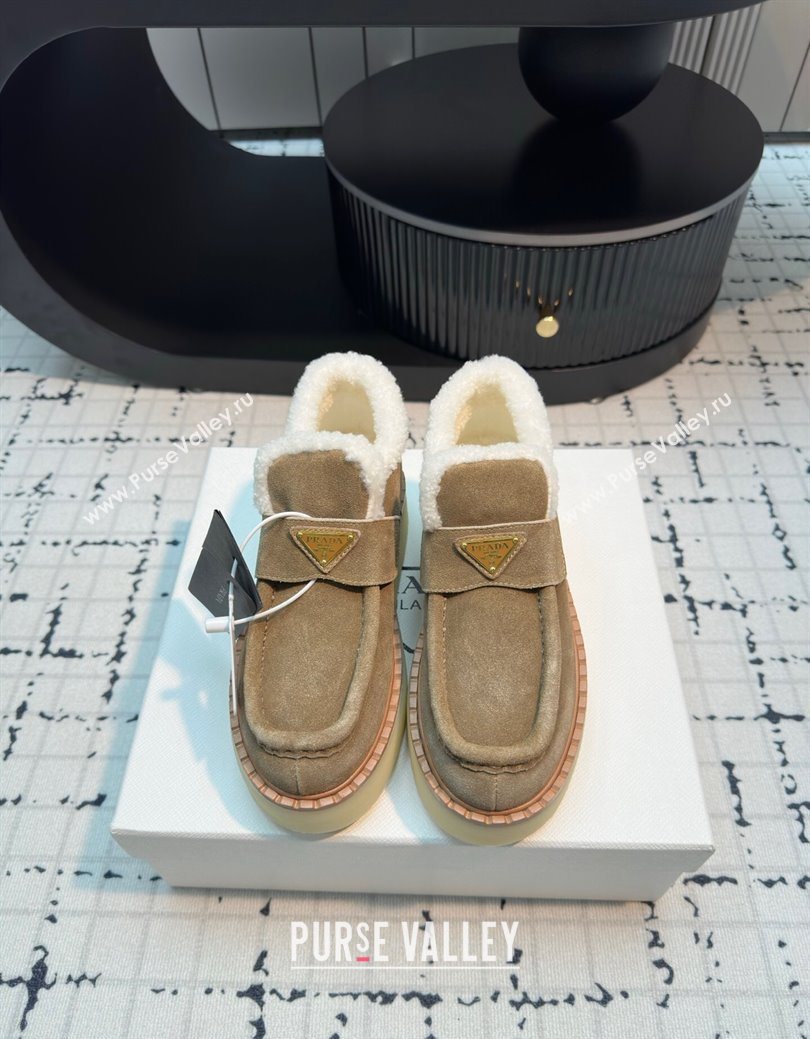 Prada Suede and Wool Platform Slip-on Ankle Boots 5cm Beige 2025 PR102706 (MD-251027087)