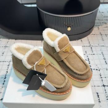 Prada Suede and Wool Platform Slip-on Ankle Boots 5cm Beige 2025 PR102706 (MD-251027087)