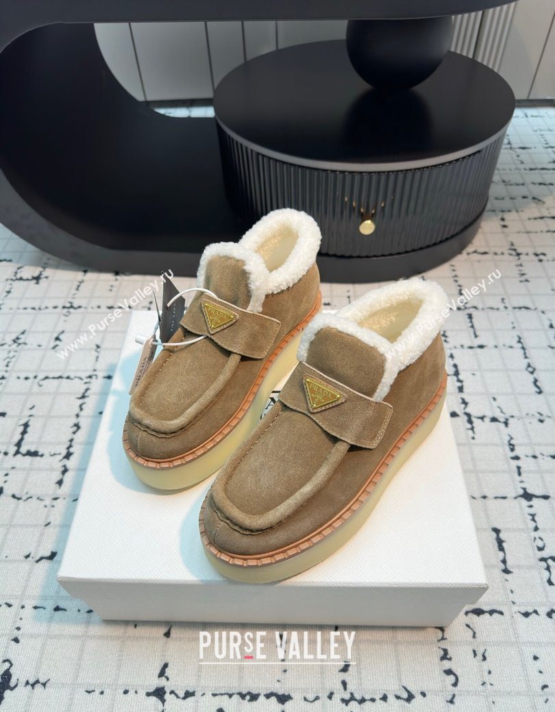 Prada Suede and Wool Platform Slip-on Ankle Boots 5cm Beige 2025 PR102706 (MD-251027087)