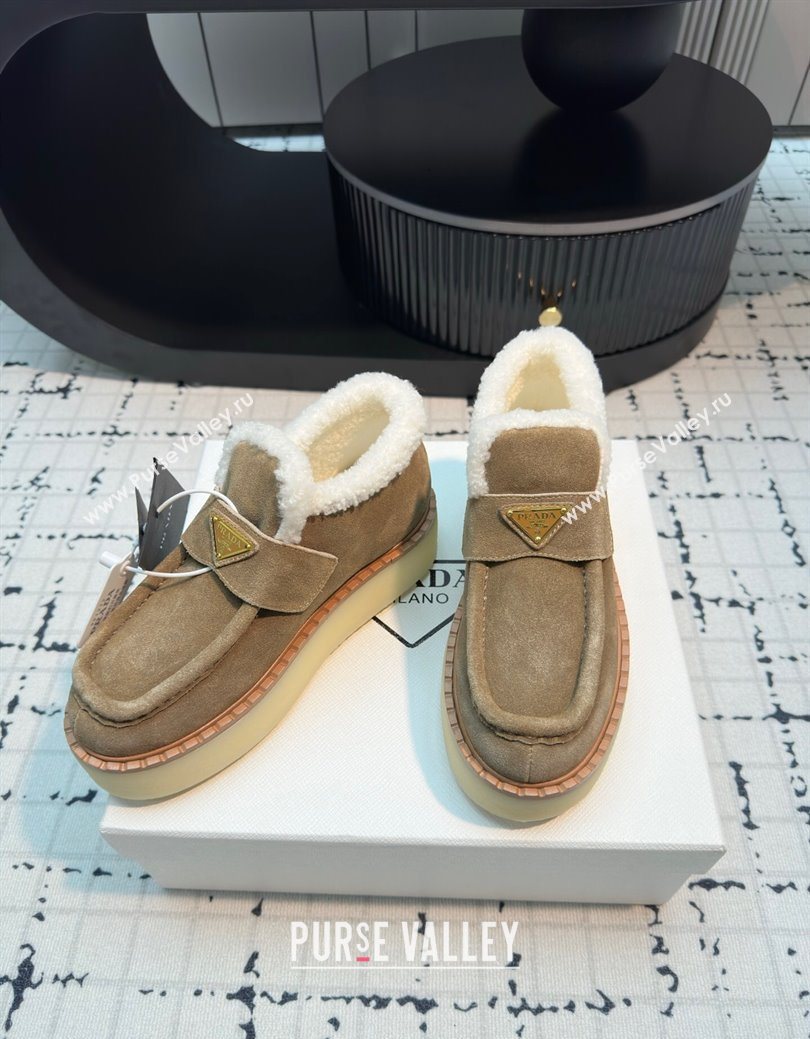Prada Suede and Wool Platform Slip-on Ankle Boots 5cm Beige 2025 PR102706 (MD-251027087)
