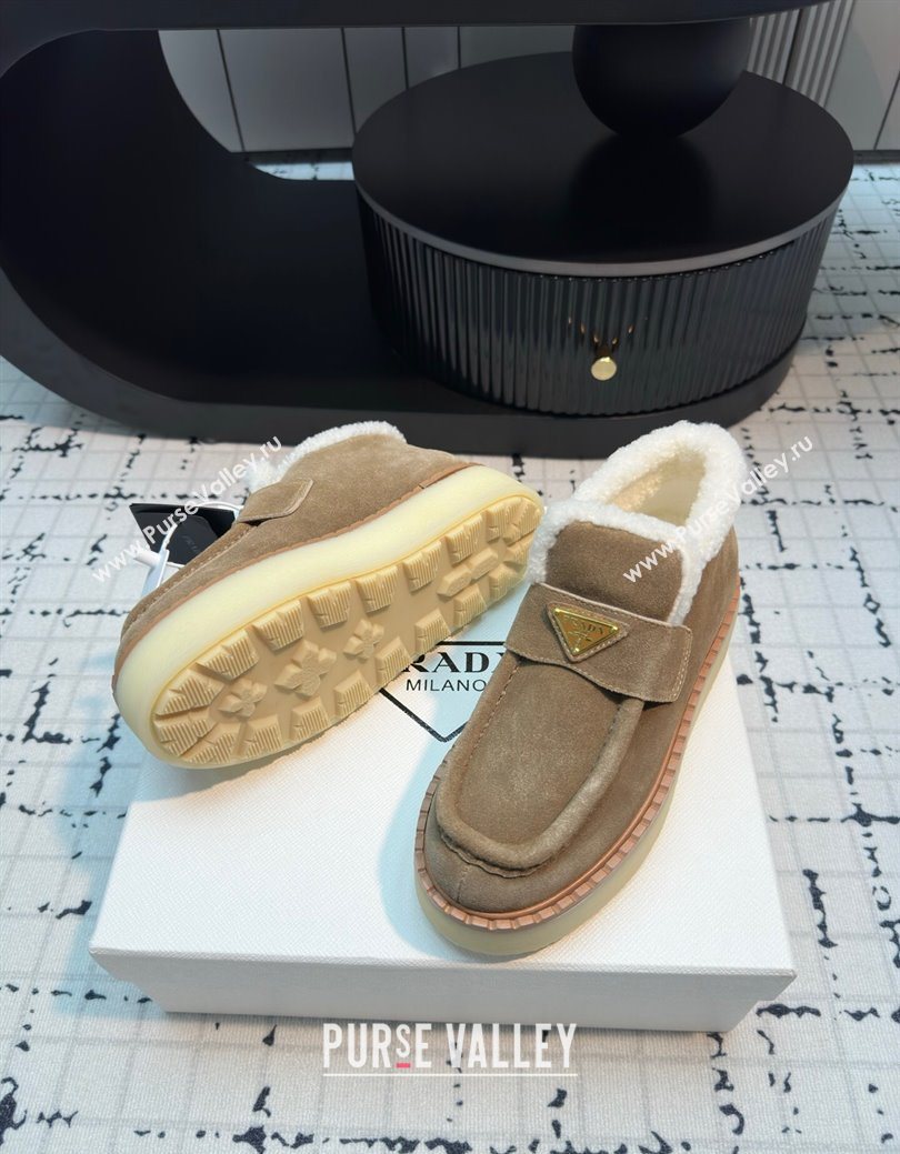 Prada Suede and Wool Platform Slip-on Ankle Boots 5cm Beige 2025 PR102706 (MD-251027087)