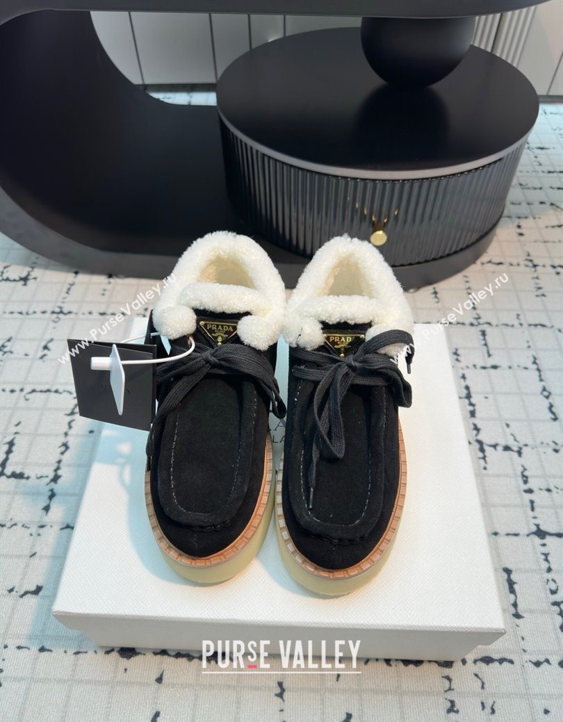 Prada Suede and Wool Platform Chukka Ankle Boots 5cm Black 2025 1T716N (MD-251027088)