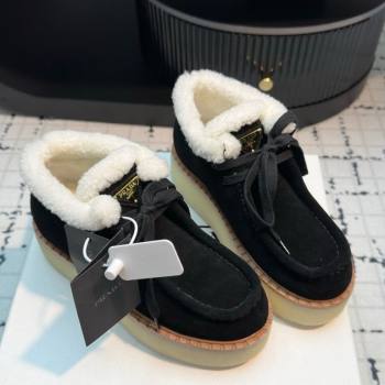 Prada Suede and Wool Platform Chukka Ankle Boots 5cm Black 2025 1T716N (MD-251027088)