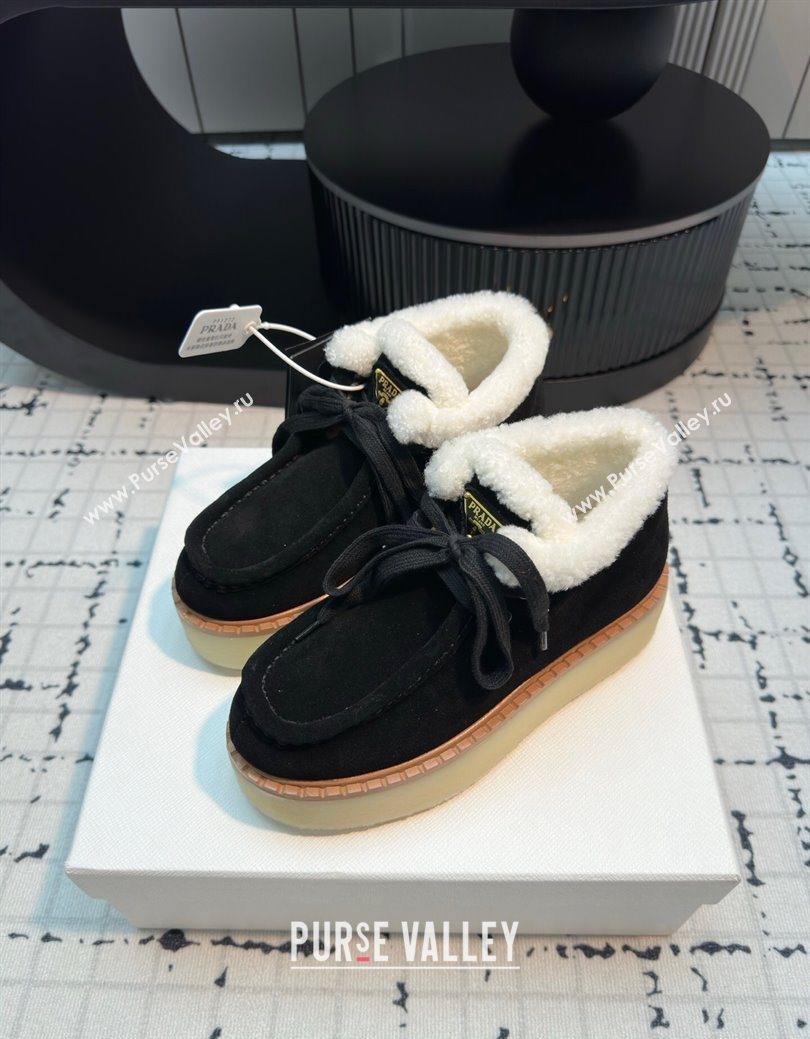 Prada Suede and Wool Platform Chukka Ankle Boots 5cm Black 2025 1T716N (MD-251027088)