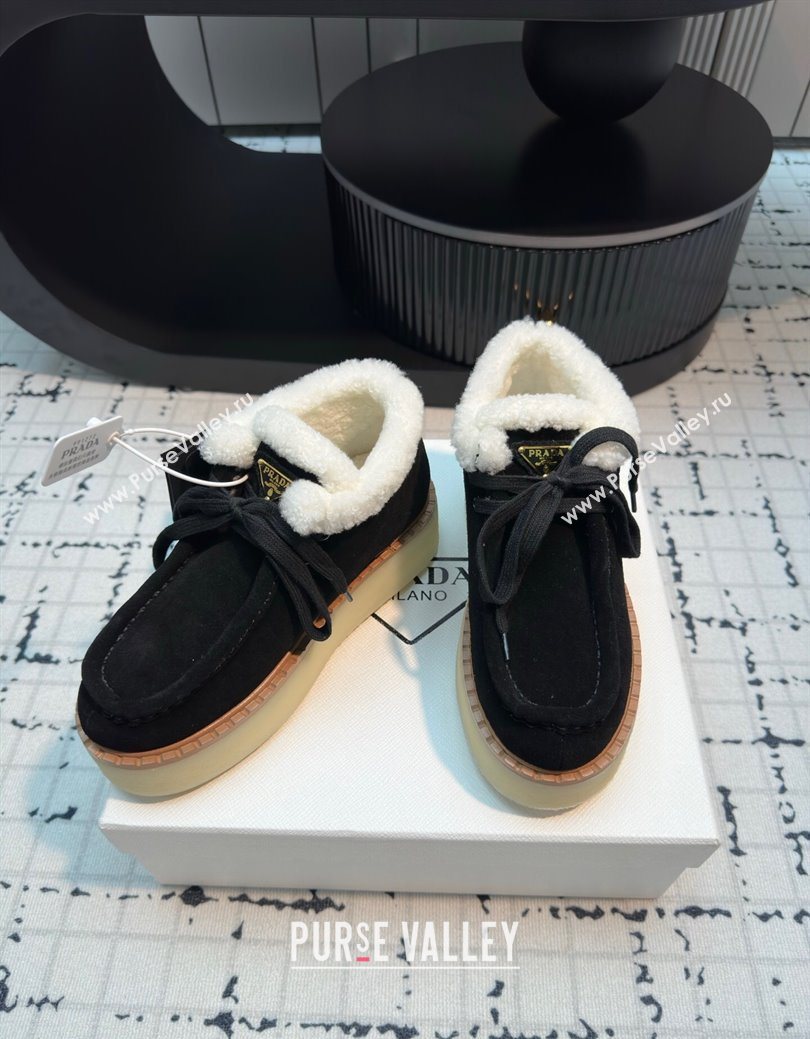 Prada Suede and Wool Platform Chukka Ankle Boots 5cm Black 2025 1T716N (MD-251027088)