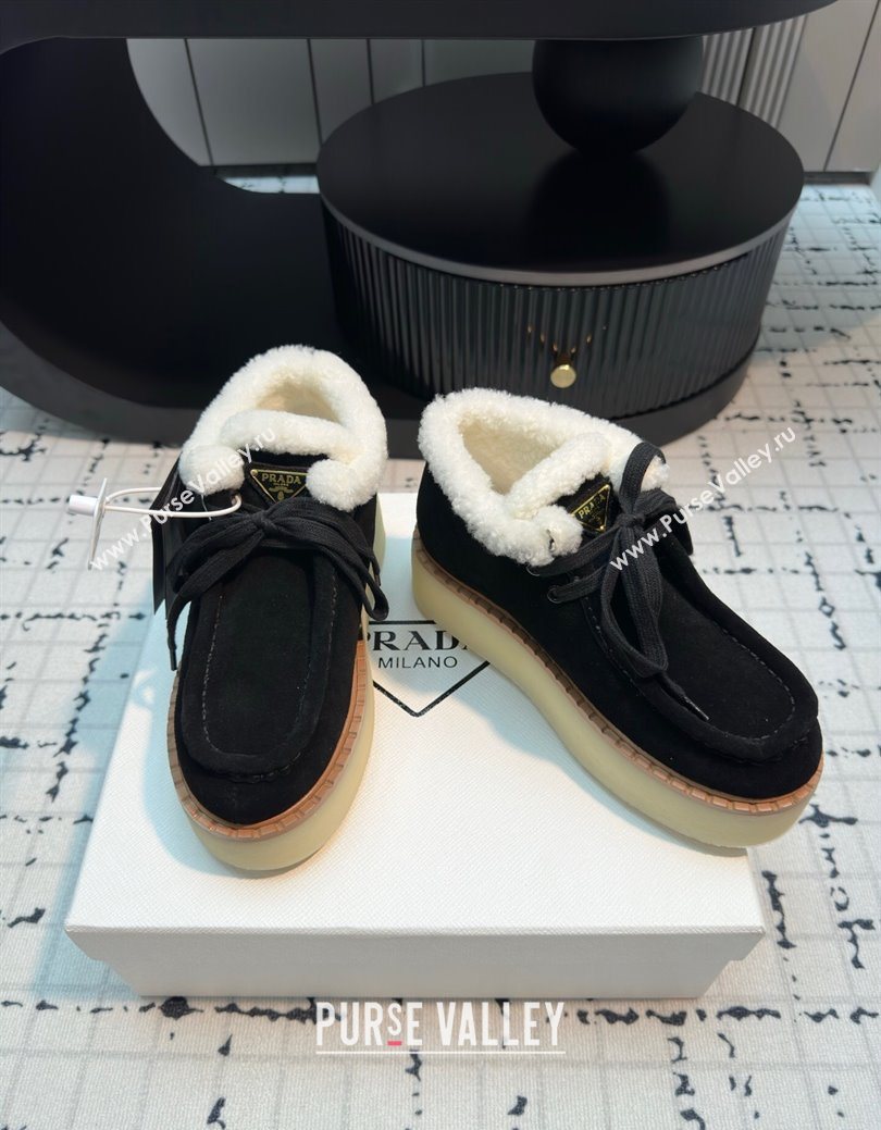 Prada Suede and Wool Platform Chukka Ankle Boots 5cm Black 2025 1T716N (MD-251027088)