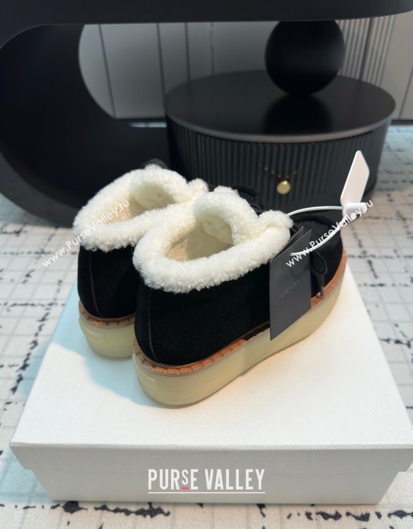 Prada Suede and Wool Platform Chukka Ankle Boots 5cm Black 2025 1T716N (MD-251027088)