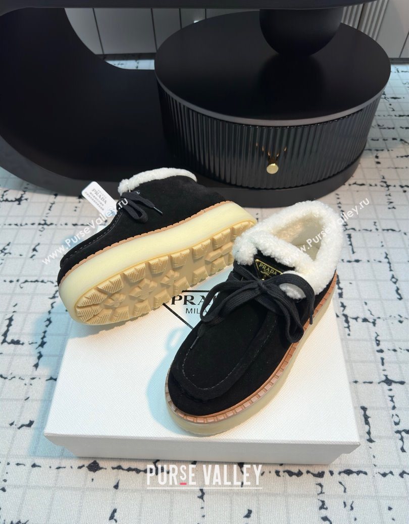 Prada Suede and Wool Platform Chukka Ankle Boots 5cm Black 2025 1T716N (MD-251027088)