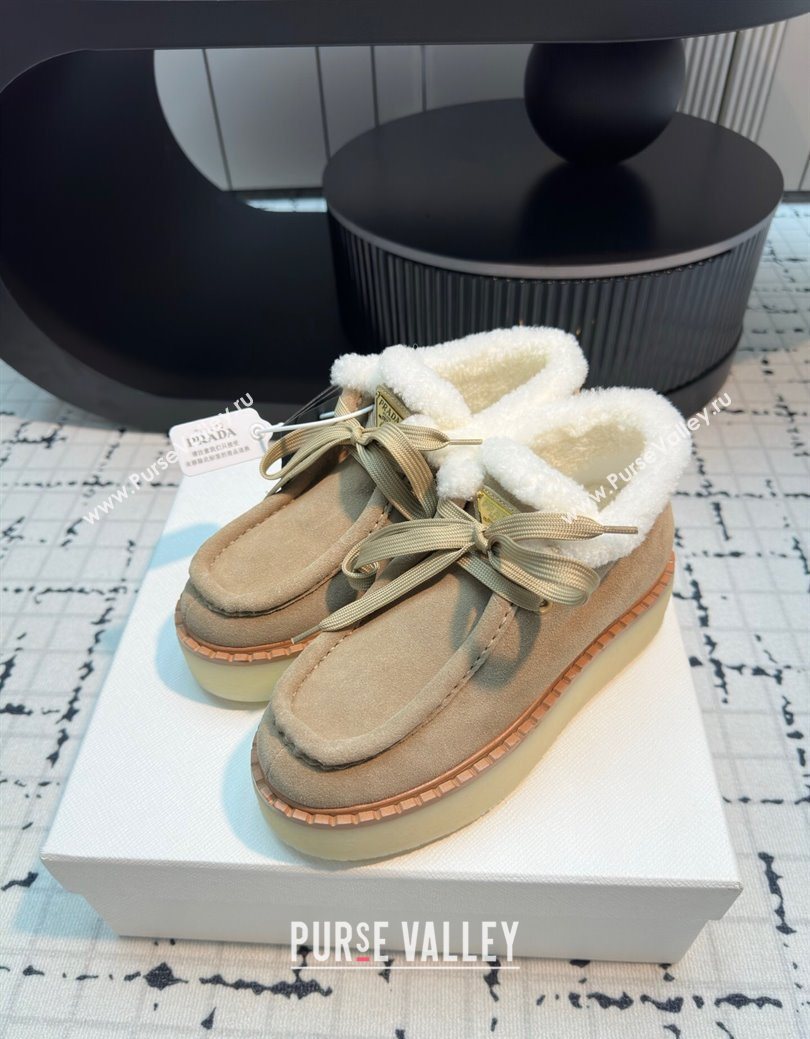 Prada Suede and Wool Platform Chukka Ankle Boots 5cm Beige 2025 1T716N (MD-251027090)
