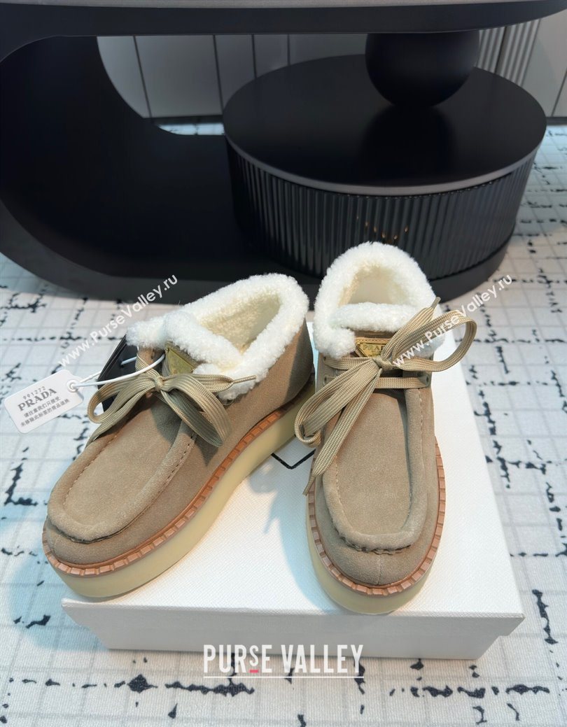 Prada Suede and Wool Platform Chukka Ankle Boots 5cm Beige 2025 1T716N (MD-251027090)