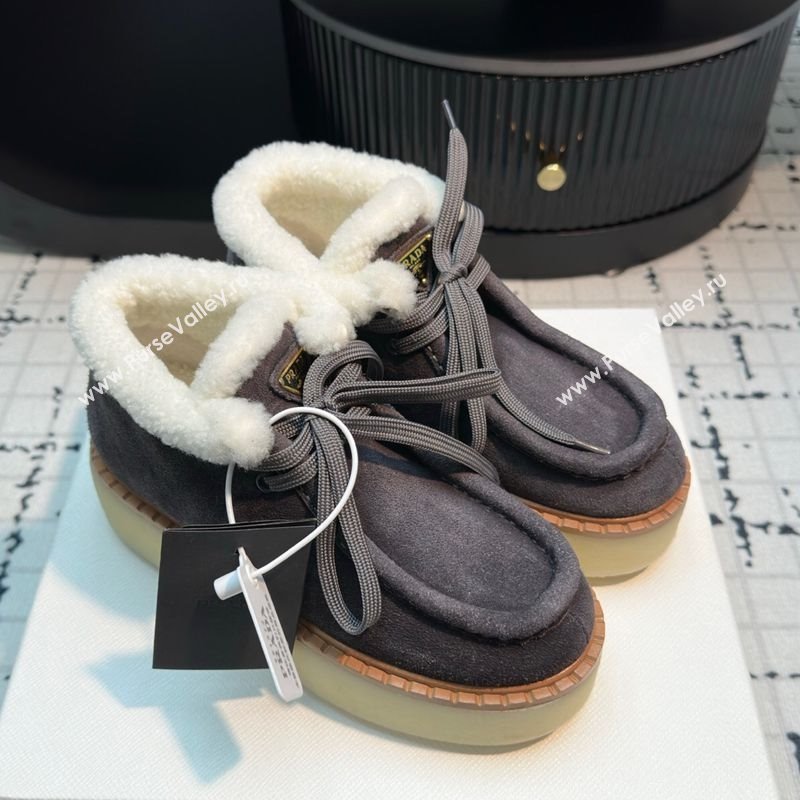 Prada Suede and Wool Platform Chukka Ankle Boots 5cm Grey 2025 1T716N (MD-251027091)