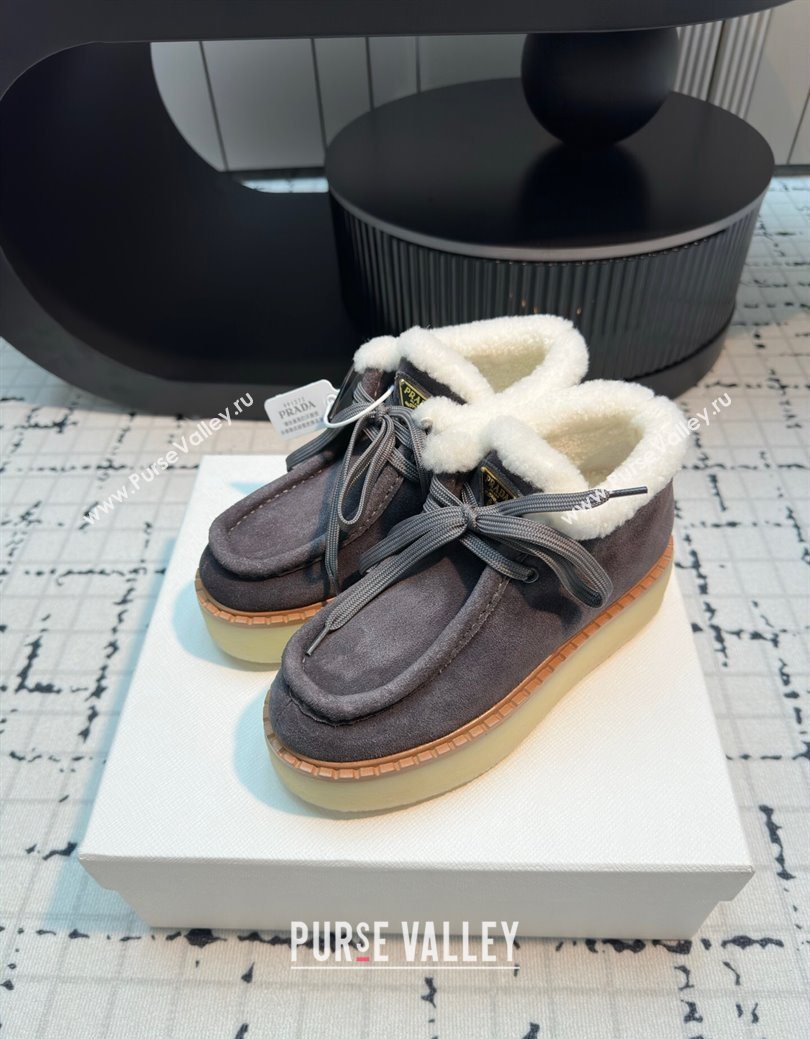Prada Suede and Wool Platform Chukka Ankle Boots 5cm Grey 2025 1T716N (MD-251027091)