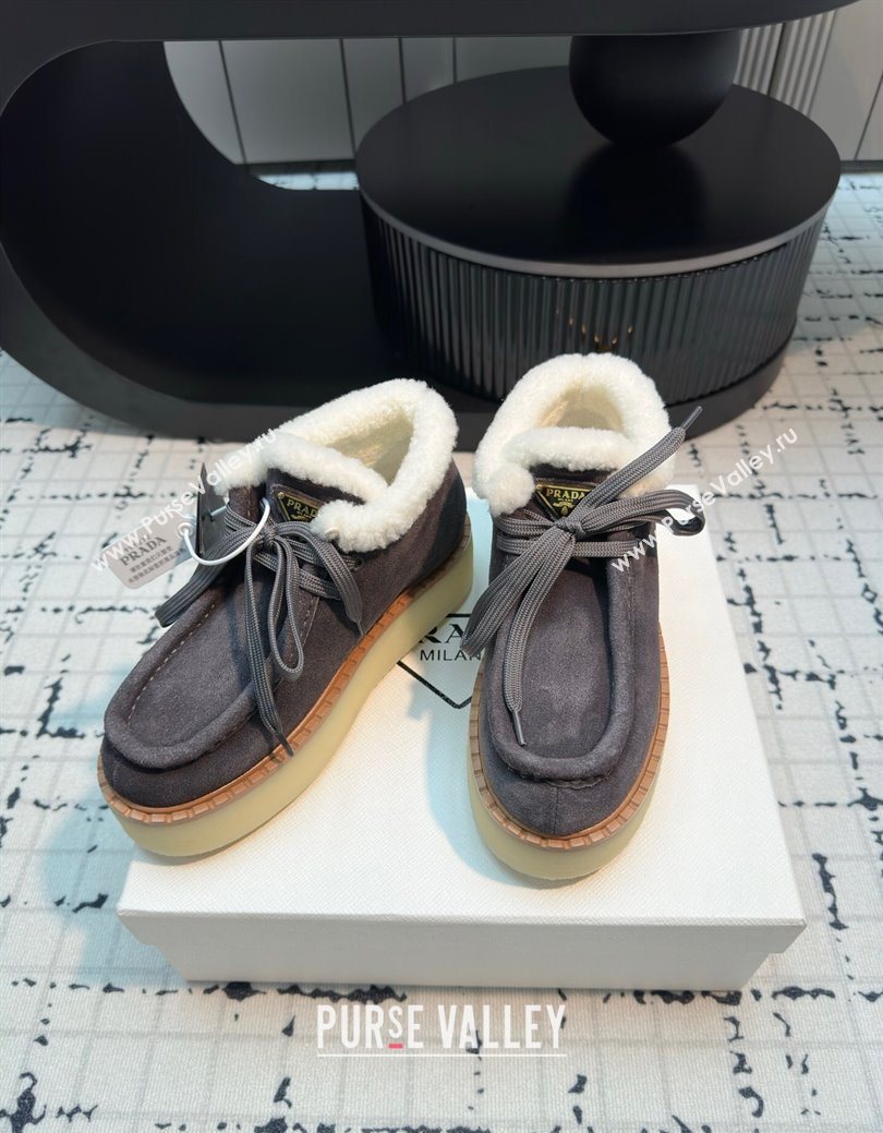 Prada Suede and Wool Platform Chukka Ankle Boots 5cm Grey 2025 1T716N (MD-251027091)