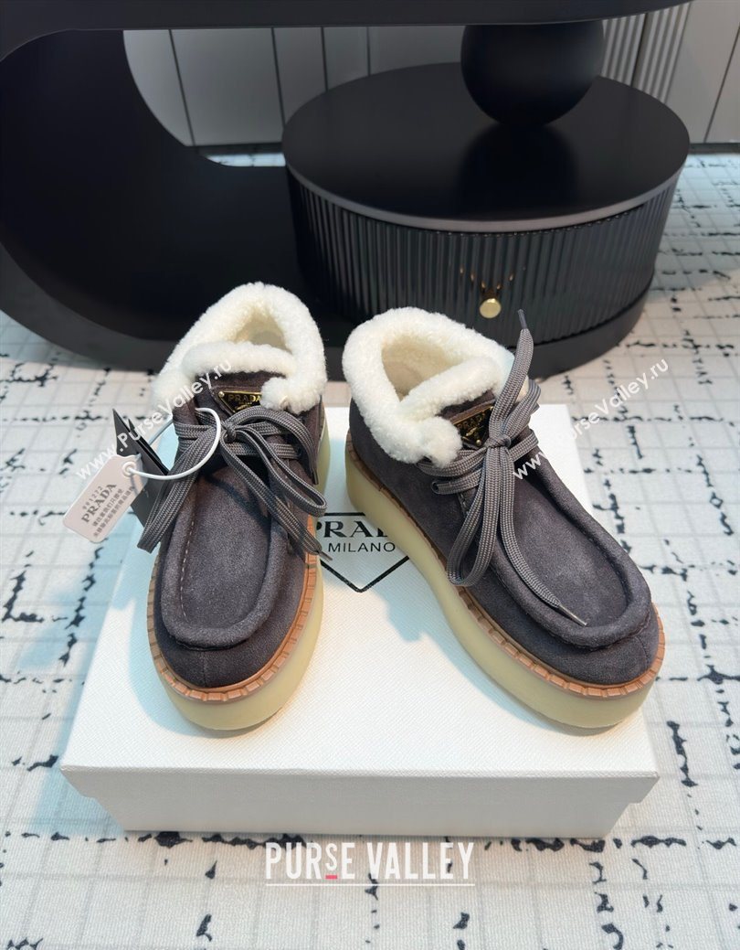 Prada Suede and Wool Platform Chukka Ankle Boots 5cm Grey 2025 1T716N (MD-251027091)