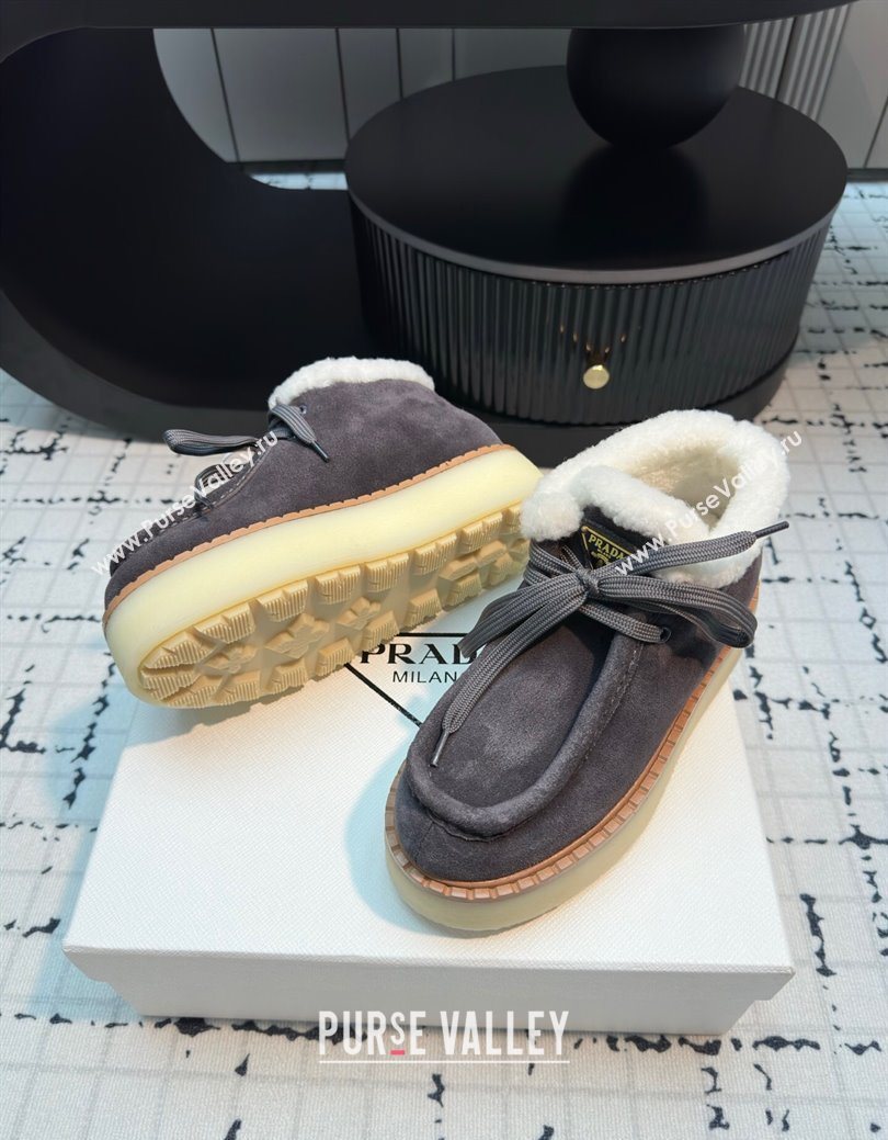 Prada Suede and Wool Platform Chukka Ankle Boots 5cm Grey 2025 1T716N (MD-251027091)